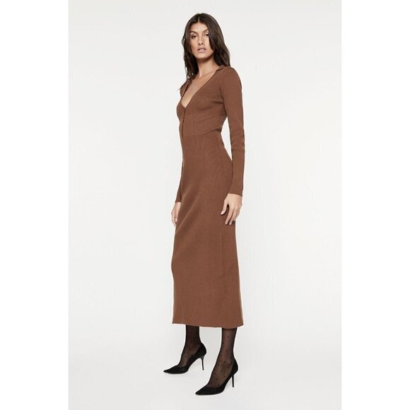 Bardot Collar Knit Dress Chocolate Womens Size Large - Picture 4 of 14